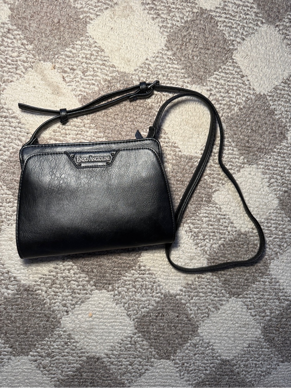 Enzo Angiolini Black Leather Crossbody with Logo Plaque